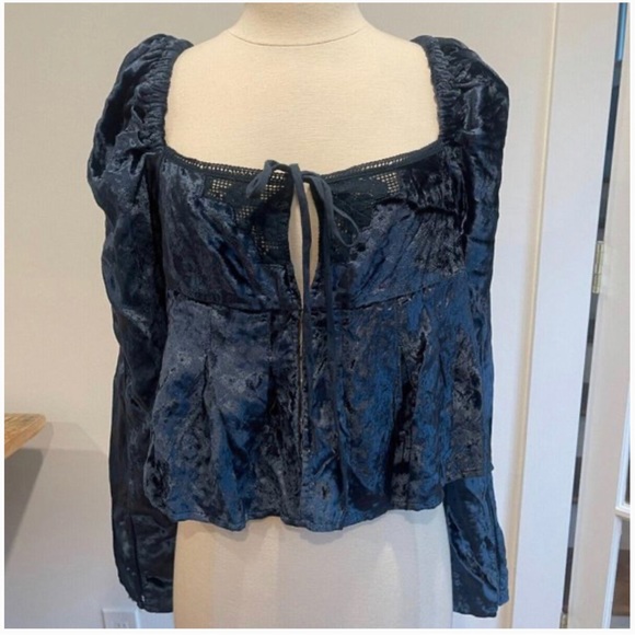 Free People NWOT Bali Heirloom crushed velvet long sleeve crop top - Picture 5 of 14